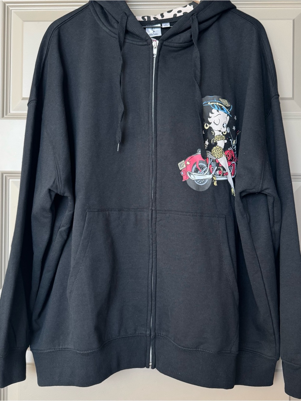 NWOT Betty Boop front zip hoodie, motorcycle graphic cheetah print hoodie, 2X